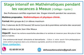 Stage intensif mathématiques Meaux Seine et Marne