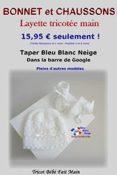 Bonnet et Chaussons tricot bébé layette tricotée main