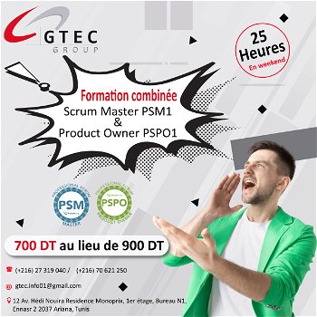 Formation Combinée Scrum Master Product Owner PSM &amp; PSPO Tunis Tunisie
