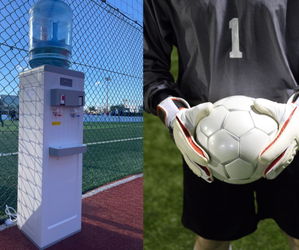 Hydratation sur le terrain, performance en action ! Fontaine à eau disponible à la location à côté du terrain de football, pour garder les joueurs frais, hydratés et concentrés pendant le match.