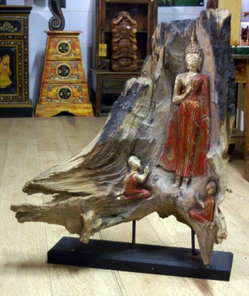 Bouddha sculpté dans 1 tronc teck ancien H 69 cm Sedan Ardennes