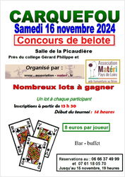 Annonce Concours Belote samedi 16 novembre 2024 CARQUEFOU Loire Atlantique