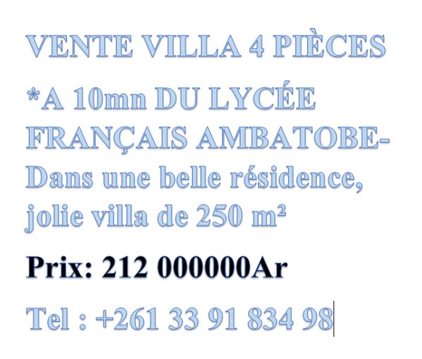 VENTE VILLA 4 PIèCES 10mn LYCéE FRAN&Ccedil AIS AMBATOBE- Antananarivo