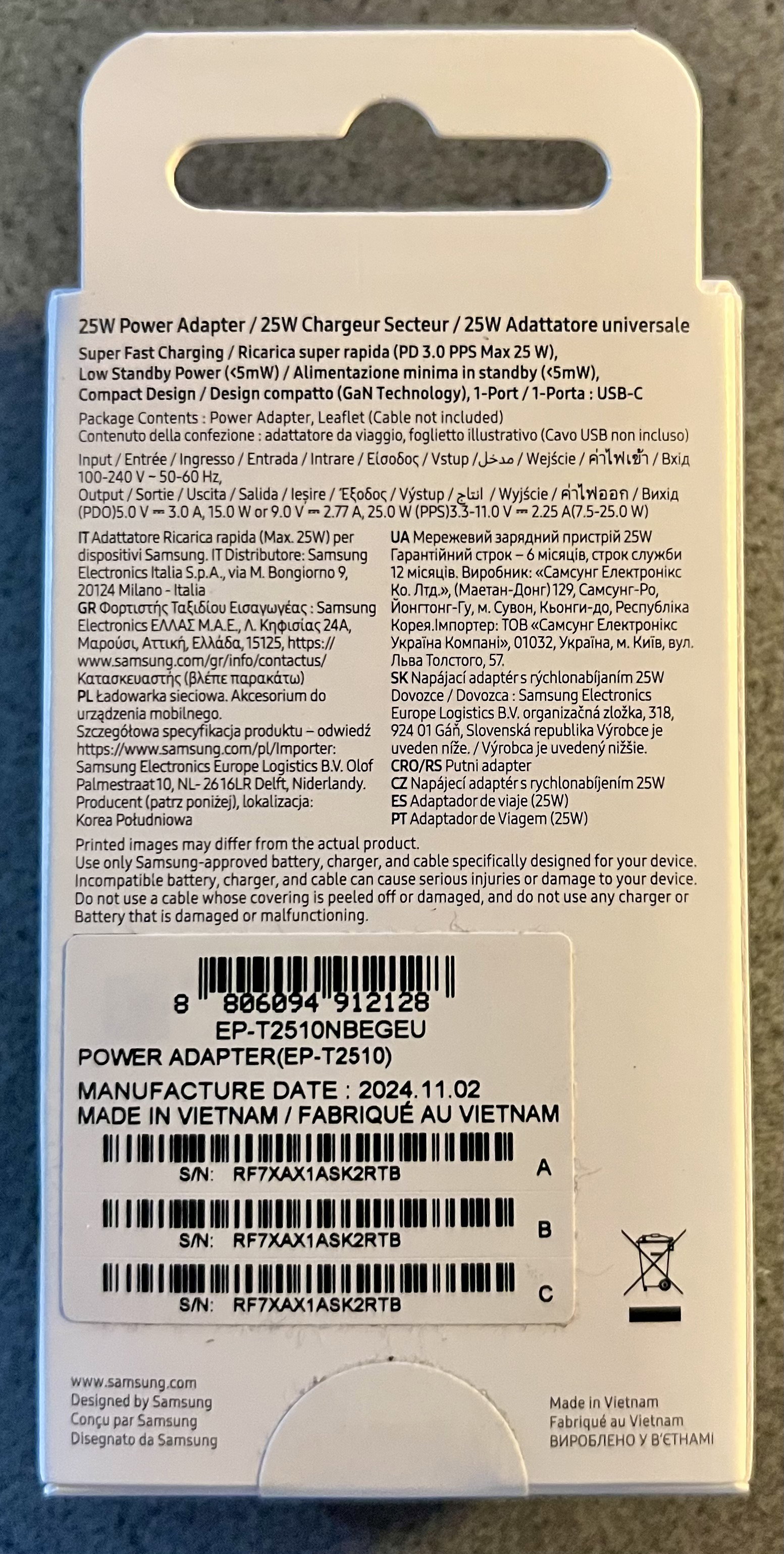 Chargeur/Adapteur secteur Samsung USB-C Power Delivery