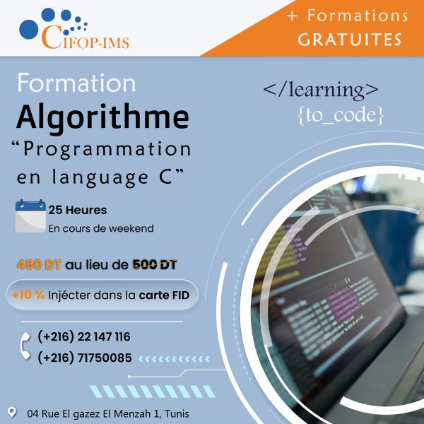 Formation Algorithme "Programmation Langage C" Tunis Tunisie