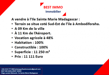 Vente Terrain non bâti ile Sainte Marie Madagascar Ile sainte-marie