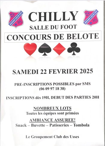 Concours belote samedi 22 février Chilly 74270 Haute Savoie