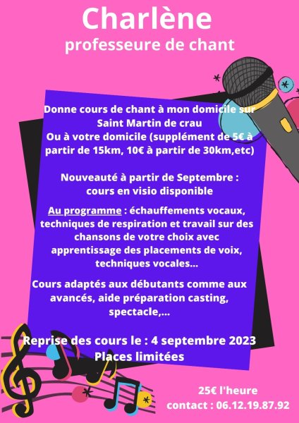 Donne cours chant Saint-Martin-de-Crau Bouches du Rhône