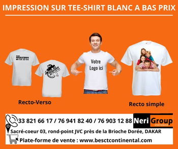 IMPRESSION TEE-SHIRTS BLANCS BON PRIX Dakar Sénégal