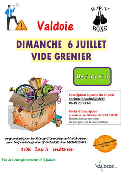 vide grenier à Valdoie le dimanche 6 juillet 2025 organisé par le ROV