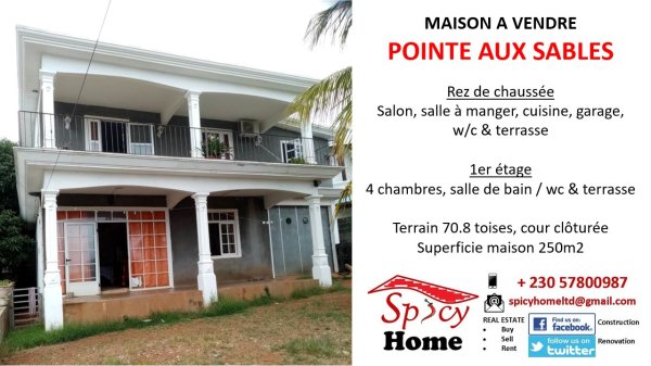 Vente Maison pointe aux sables Port Louis Ile Maurice