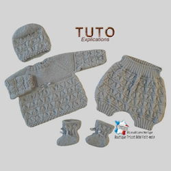 patron tuto tricot bébé ensemble bb brassière, Bloomer, bonnet, chaussons