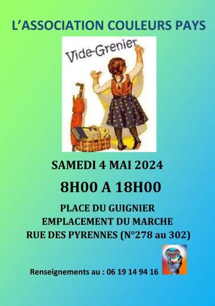 Vide-grenier COULEURS PAYS Samedi 4 mai 2024 Paris 20