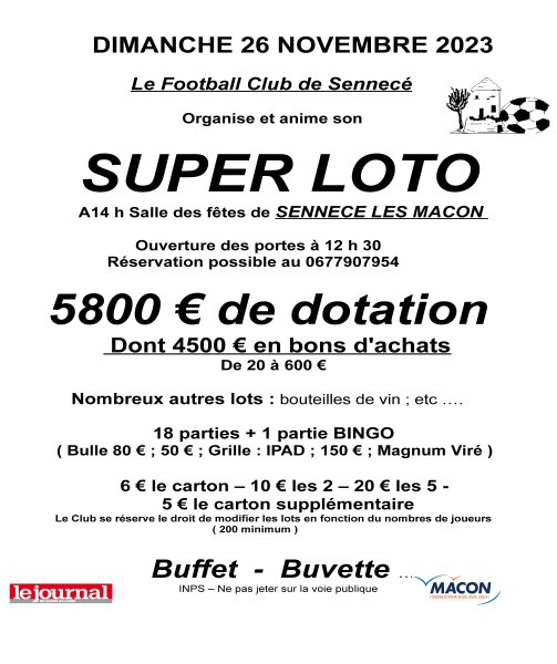 SUPER LOTO FC SENNECE LES MACON Saône et Loire