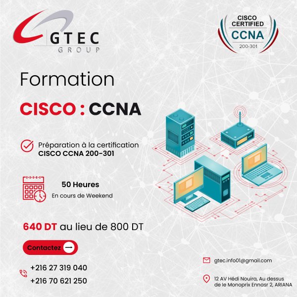 Réduction 20% Formation Réseaux Cisco CCNA Associate Tunis Tunisie