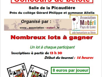 Concours Belote samedi 24 février 2024 CARQUEFOU 44470 Loire Atlantique