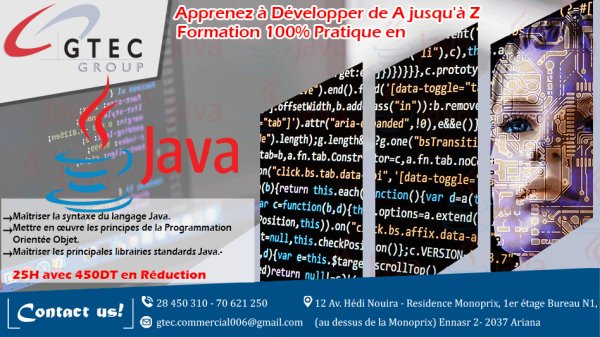 Formation Java Programmation Orienté Objet L'Ariana Tunisie