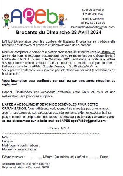 Brocante Bazemont 28 Avril 2024 Yvelines
