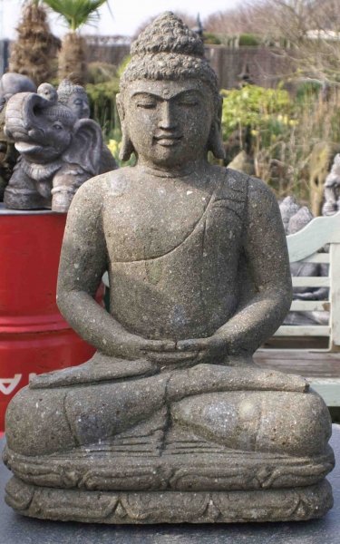 Statue Bouddha assis pierre lave naturelle H 61 cm Sedan Ardennes