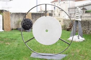 Sculpture Pierre Ronde Métal Inox Socle Décoration Maison Statue Jardin Terrasse Berne