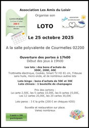 Loto Association Les Amis du Loisir Samedi 25 octobre 2025