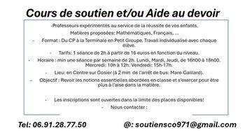 Annonce Cours Soutien Scolaire/ Aide devoir Gosier Guadeloupe