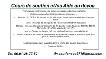 Annonce Cours Soutien Scolaire/ Aide devoir Gosier Guadeloupe