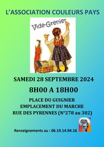 Annonce Vide grenier Couleurs Pays samedi 28 septembre 2024 Paris 20