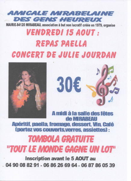 REPAS PAELLA CONCERT DE JULIE JOURDAN