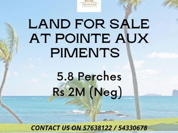 Vente TERRAIN Lieu POINTE AUX PIMENTS Port Louis Ile Maurice