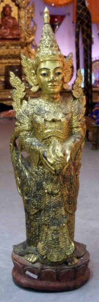 statue Bouddha debout bois or fin H 90 cm Sedan Ardennes