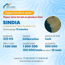 Terrains 225 m2 à Sindia