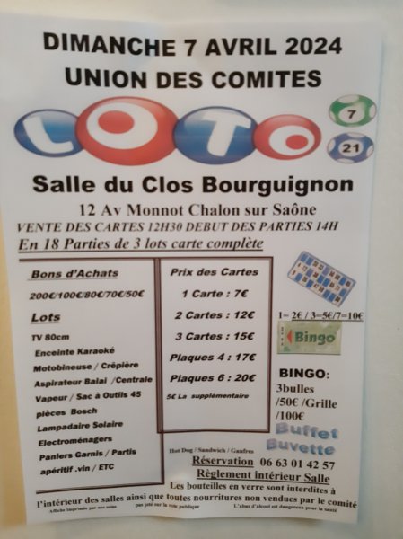 Annonce LOTO L UNION DES COMITES QUARTIER Chalon-sur-Saône Saône et Loire