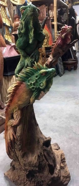 Grande statue d'iguane bois 1 tronc H 100 cm Sedan Ardennes