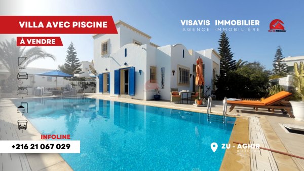 Vente zone touristique belle villa piscine privée Djerba Tunisie