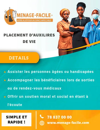 Annonce Placement d’auxiliaire vie Dakar Sénégal