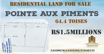 Vente 📍Pointe aux Piments 💰 1 5M 📐64 4 Toises Ile Maurice
