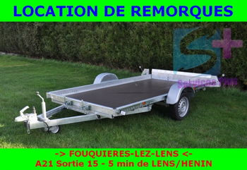 Location remorque plateau basculant hayon PTAC 750Kg CU 500Kg Lens