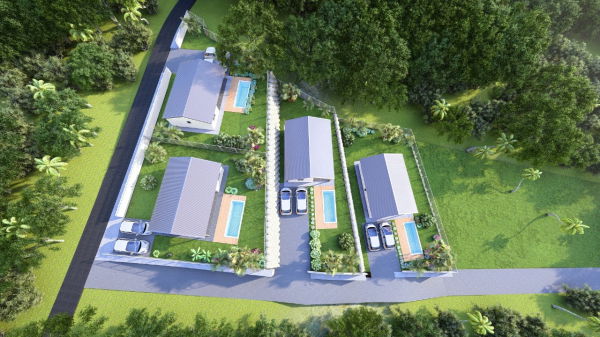 facade + terrasse + piscine