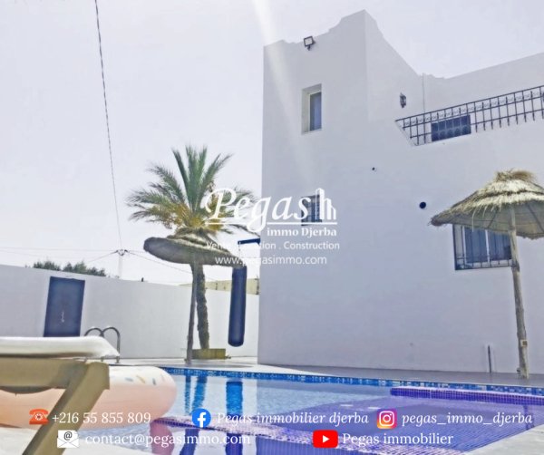 Vente 1 villa S3 piscine route phare Titre bleu Djerba Tunisie