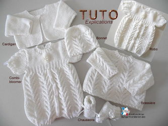 Fiche tricot ensemble bébé 5 modèles même tuto explications Brioude
