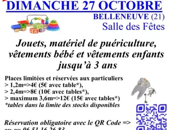 Annonce Bourse aux Jouets Puériculture dimanche 27 octobre Salle des Fêtes Belleneuve