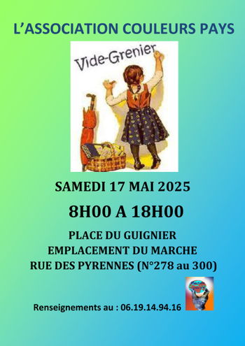 VIDE GRENIER ASSOCIATION COULEURS PAYS samedi 17 mai 2025 Paris 20