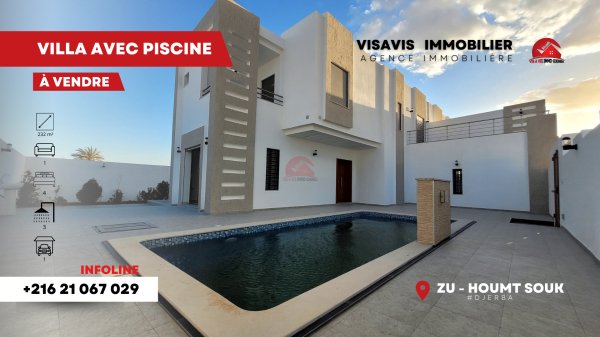 vente villa piscine houmt souk djerba Tunisie