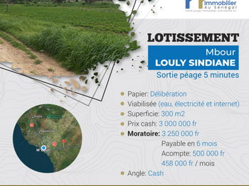 Vente Terrain 300 mètres carrés Mbour M&#039;Bour Sénégal