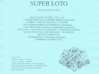 Annonce SUPER LOTO ORGANISE PAR LES POT&#039;AGES Vouzan Charente