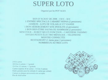 Annonce SUPER LOTO ORGANISE PAR LES POT&#039;AGES Vouzan Charente