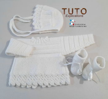 Fiche tricot bébé explication ensemble Brassière bonnet chaussons Patron tricot bb tuto pdf