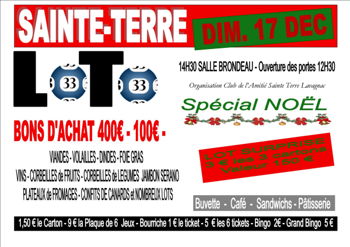 SUPER LOTO SPECIAL NOEL SAINTE TERRE Sainte-Terre Gironde