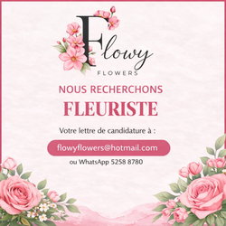 Flowy Flowers recrute !   Vous aimez les fleurs et la création ? Rejoignez notre équipe passionnée !  Poste : Fleuriste  Préférence : habitant(e) des régions de Curepipe ou Rose Belle    Envoyez votre lettre de candidature à flowyflowers@hotmail.com ou whatsapp: 5258 8780